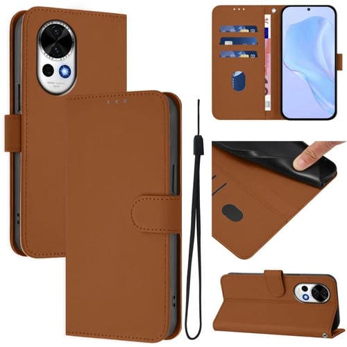 Funda de Cuero con Cordón para Huawei Nova 13 y Nova 12 con Tacto de Piel (Marrón)
