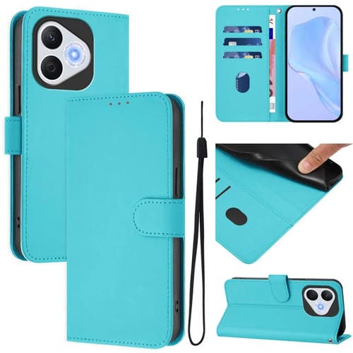 Funda de Cuero con Textura de Piel y Cordón para Honor 400 Lite (Azul Lago)