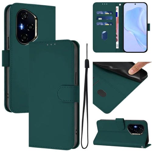 Funda de Cuero con Textura de Piel y Cordón para Honor 400 (Verde Oscuro)