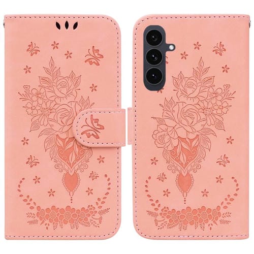 Funda de piel con relieve de mariposa y rosa para Samsung Galaxy S25 FE 5G (rosa)