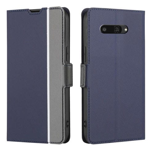 Funda de Cuero Textura de Sarga con Botones Laterales para Kyocera Digno Sx4 5G (Azul)