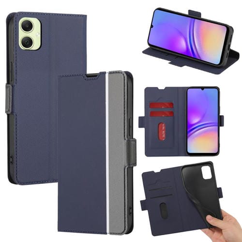 Funda de cuero con textura de sarga y botones laterales para Samsung Galaxy A05 4G (azul)