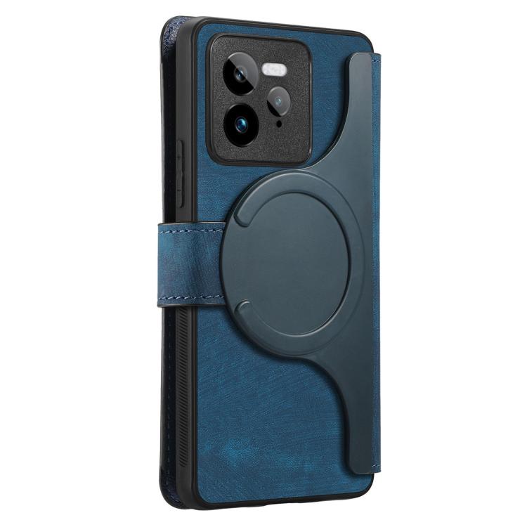 Funda Neo Magsafe Rfid Antirrobo de Cuero Retro para Realme Gt7 Pro (Azul)