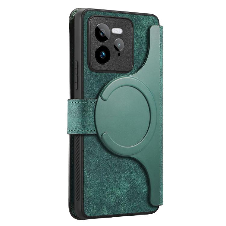 Funda Neo Magsafe Rfid Antirrobo de Cuero Retro para Realme Gt7 Pro (Verde)