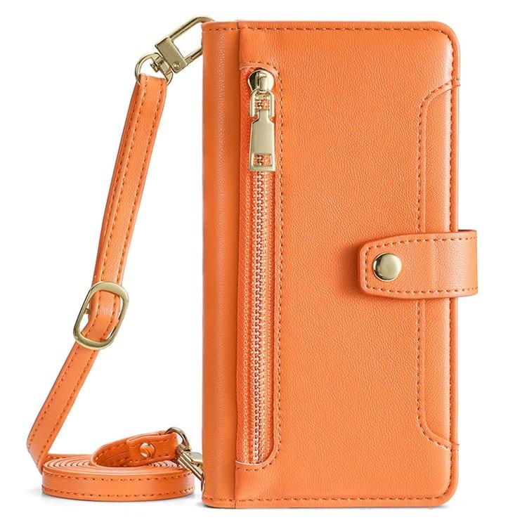 Funda de cuero tipo cartera con cremallera y textura de oveja para Samsung Galaxy F06 5G (naranja)