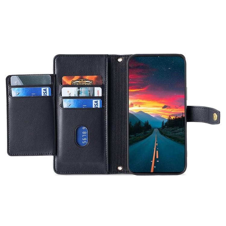 Funda de cuero tipo cartera con cremallera y textura de oveja para Samsung Galaxy Xcover 7 Pro 5G (negra)