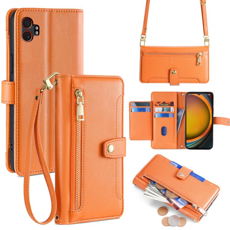 Funda de cuero tipo cartera con cremallera y textura de oveja para Samsung Galaxy Xcover 7 Pro 5G (naranja)