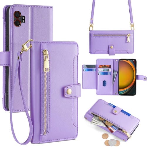 Funda de cuero tipo cartera con cremallera y textura de oveja para Samsung Galaxy Xcover 7 Pro 5G (morado)
