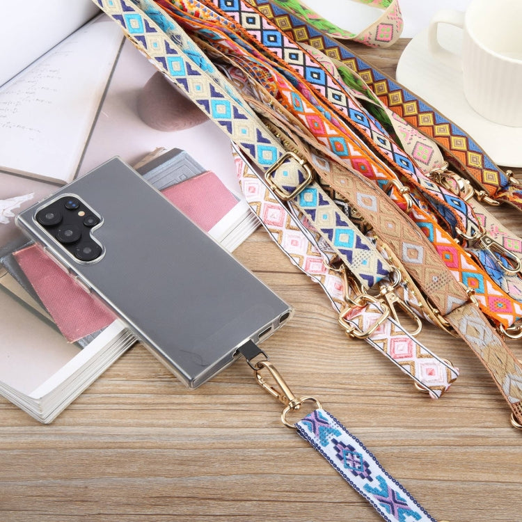 Cordón cruzado para teléfono móvil estilo étnico retro antipérdida para cuello (Caqui)