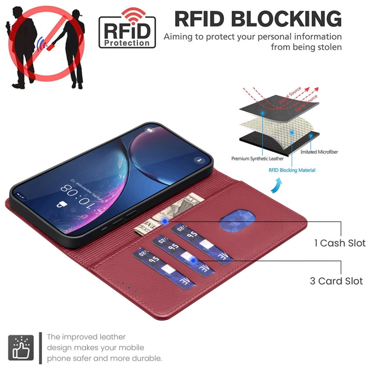 Funda Cuero Antirrobo Textura Lichi Rfid para Tecno Spark 30 Pro 4G (Rojo)