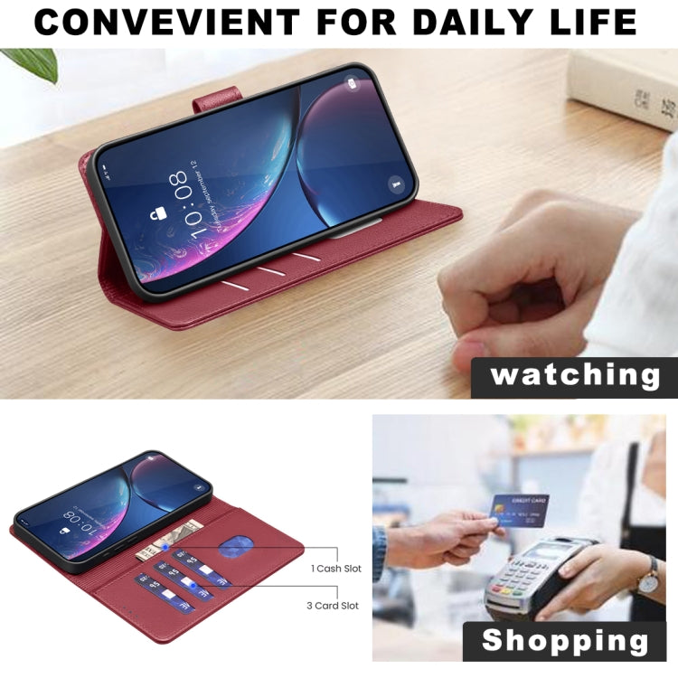 Funda Cuero Antirrobo Textura Lichi Rfid para Tecno Spark 30 Pro 4G (Rojo)