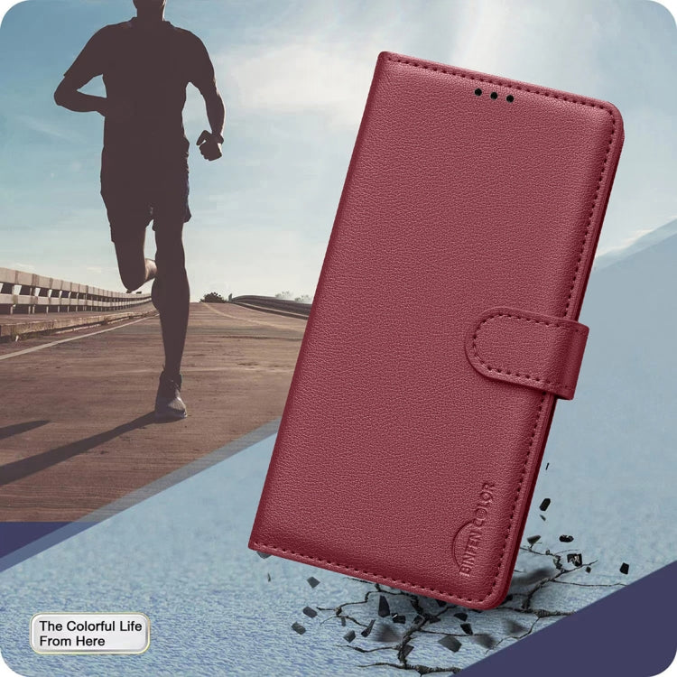 Funda Cuero Antirrobo Textura Lichi Rfid para Tecno Spark 30 Pro 4G (Rojo)