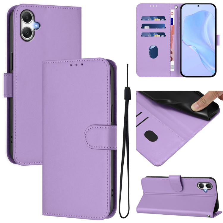 Funda de piel con textura de color liso y cordón para Samsung Galaxy A07 4G (morado lavanda)