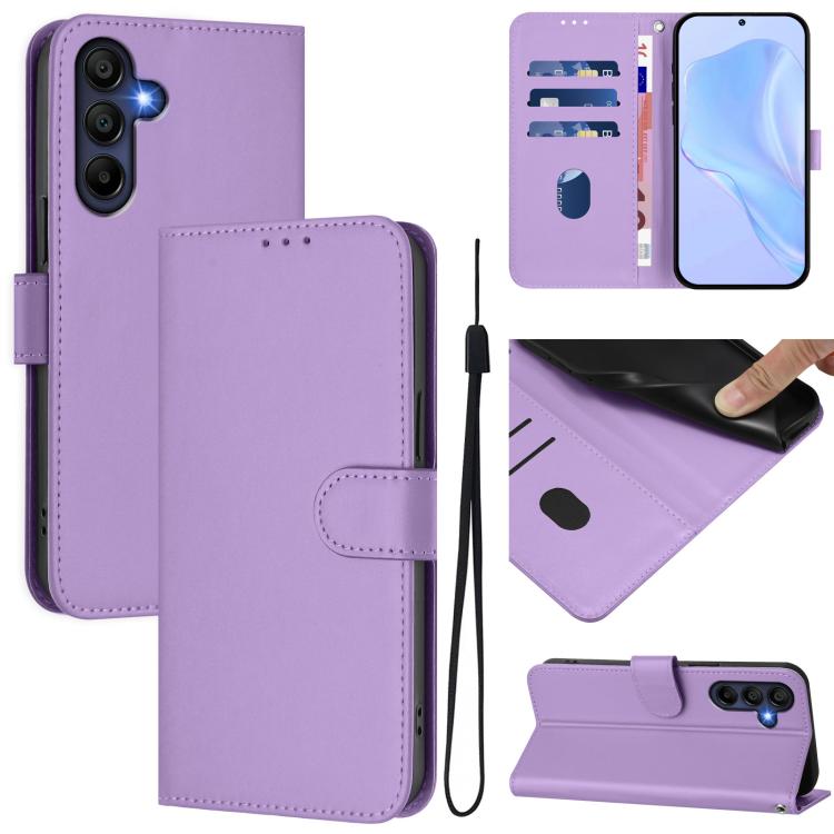 Funda de piel con textura de color liso y cordón para Samsung Galaxy A17 5G (morado lavanda)