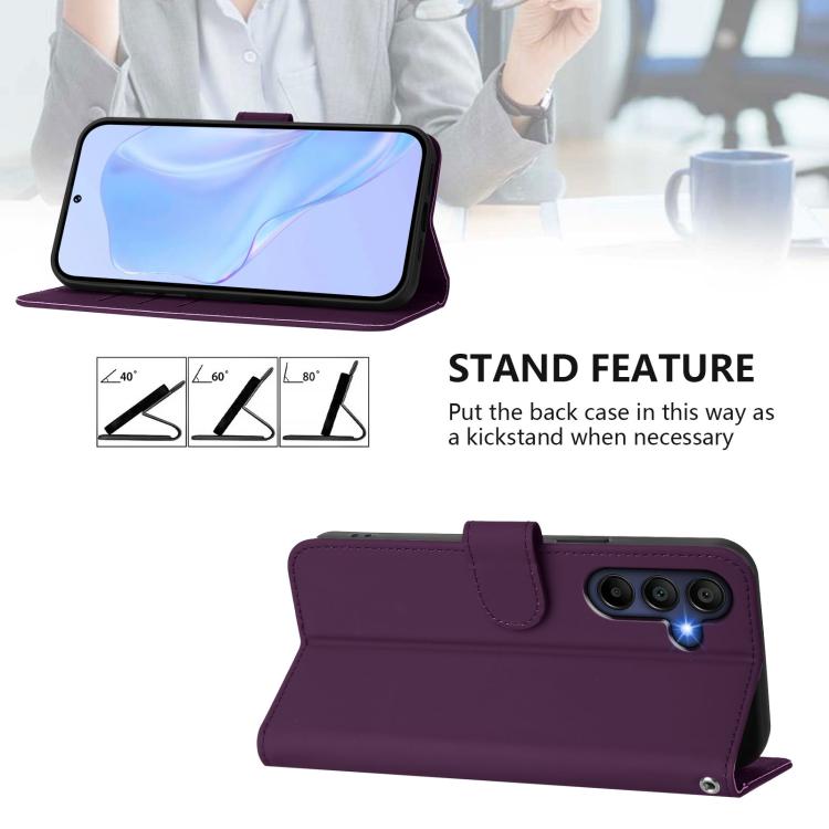 Funda de piel con textura de color liso y cordón para Samsung Galaxy A17 5G (violeta)