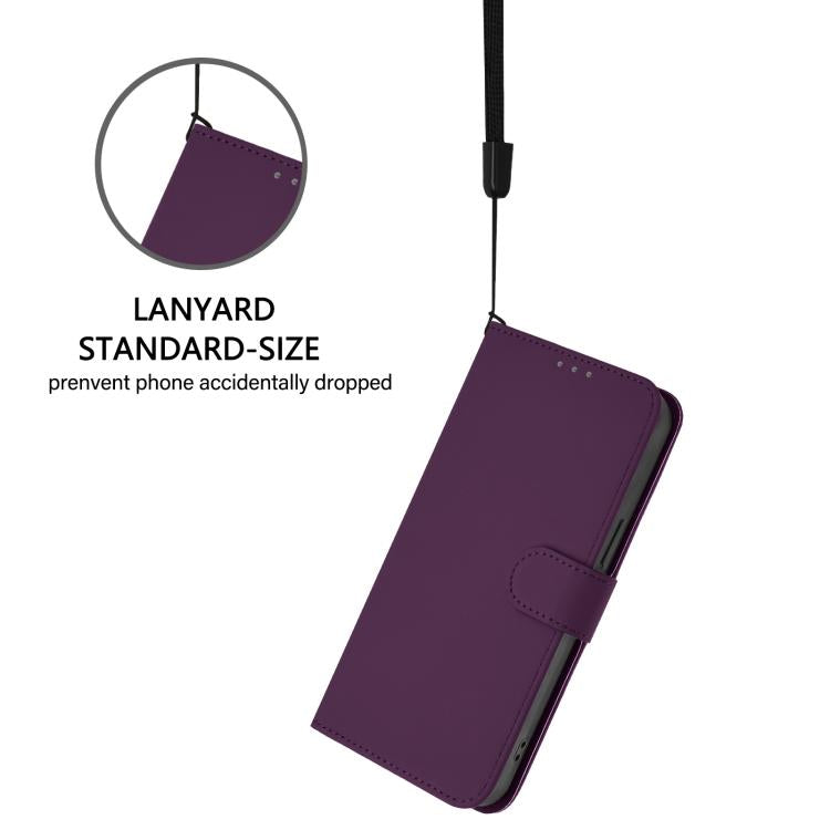 Funda de piel con textura de color liso y cordón para Samsung Galaxy A17 5G (violeta)
