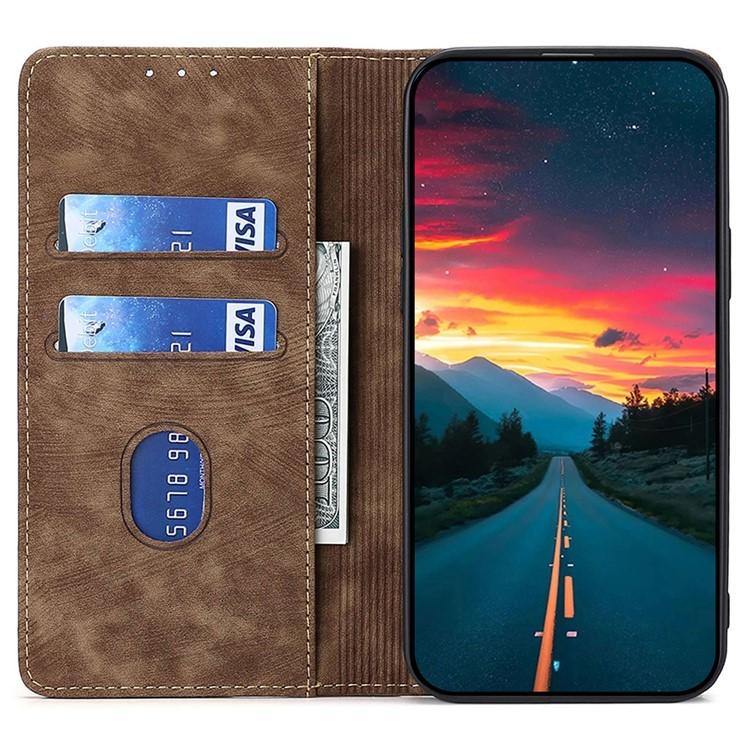 Funda de cuero magnética con cepillo y antirrobo RFID para Samsung Galaxy F06 5G (marrón)
