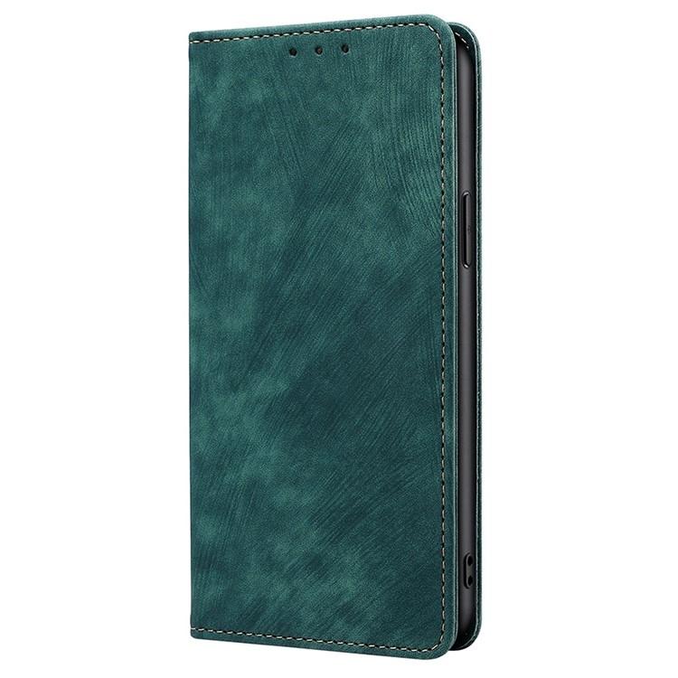 Funda de cuero magnética con cepillo y antirrobo RFID para Samsung Galaxy F06 5G (verde)