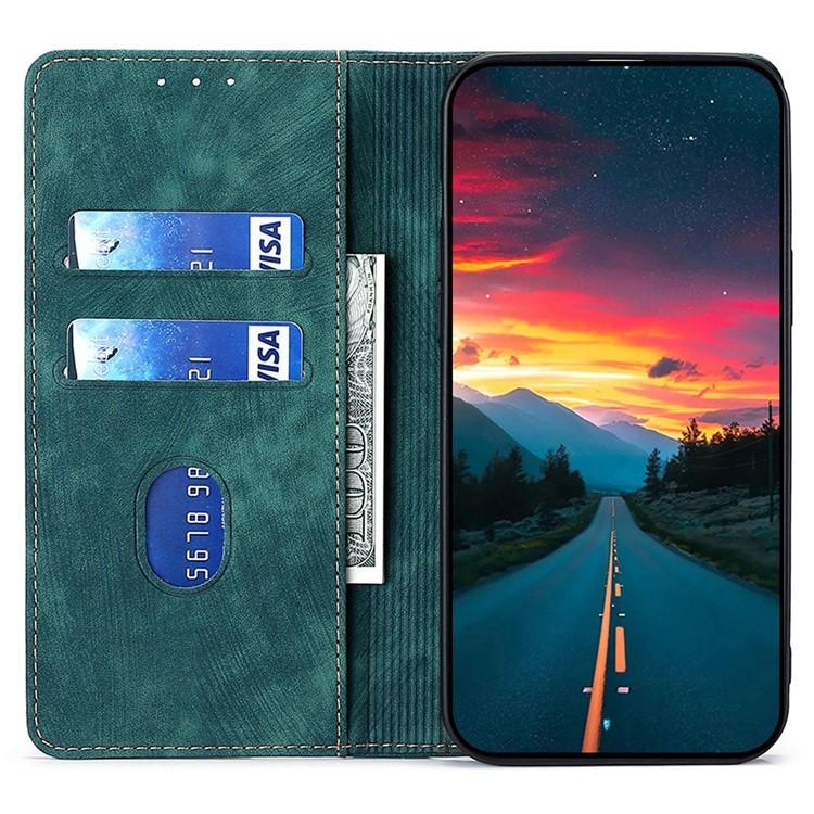 Funda de cuero magnética con cepillo y antirrobo RFID para Samsung Galaxy F06 5G (verde)