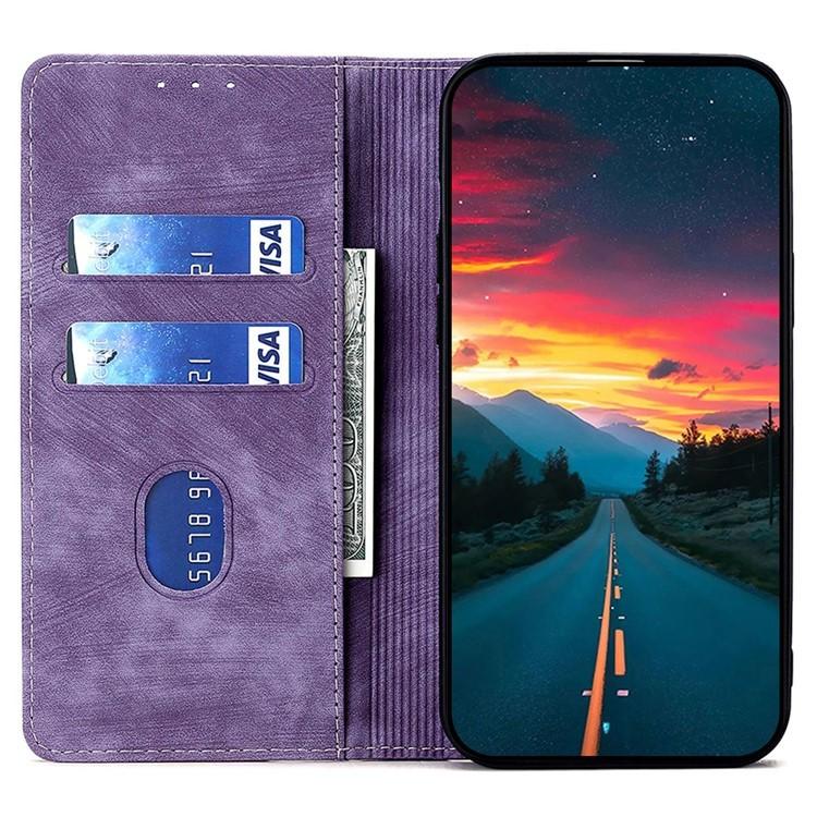 Funda de cuero magnética con cepillo y antirrobo RFID para Samsung Galaxy F06 5G (morada)