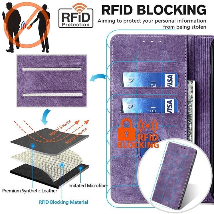 Funda de cuero magnética con cepillo y antirrobo RFID para Samsung Galaxy F06 5G (morada)