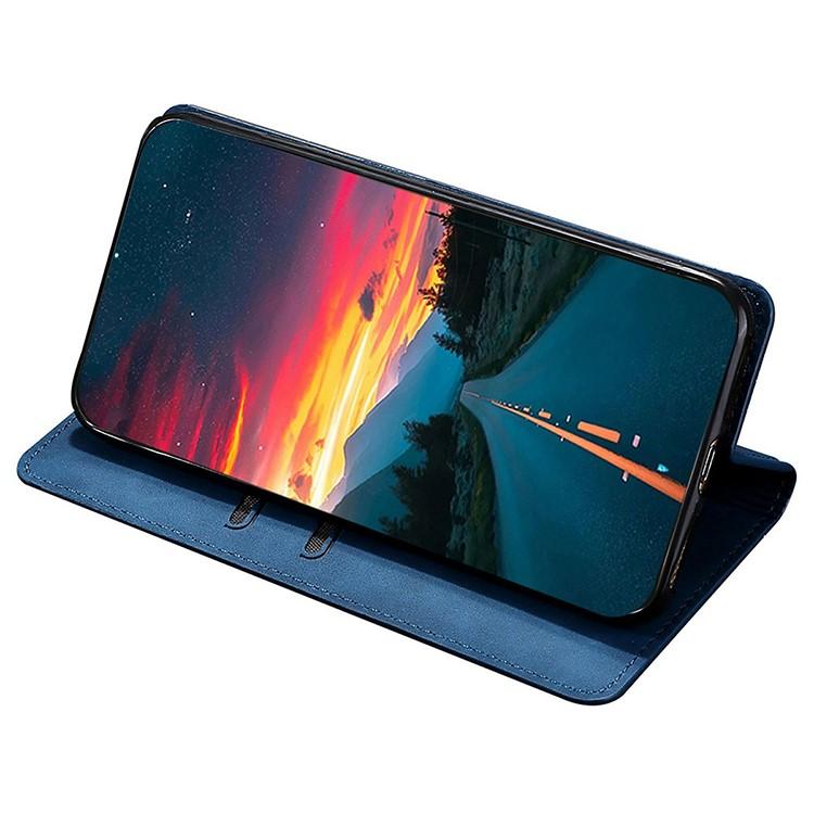 Funda de cuero magnética con textura de piel para Samsung Galaxy F06 5G (azul)