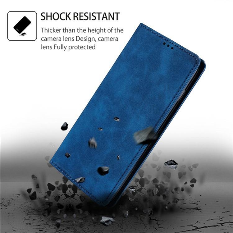 Funda de cuero magnética con textura de piel para Samsung Galaxy F06 5G (azul)