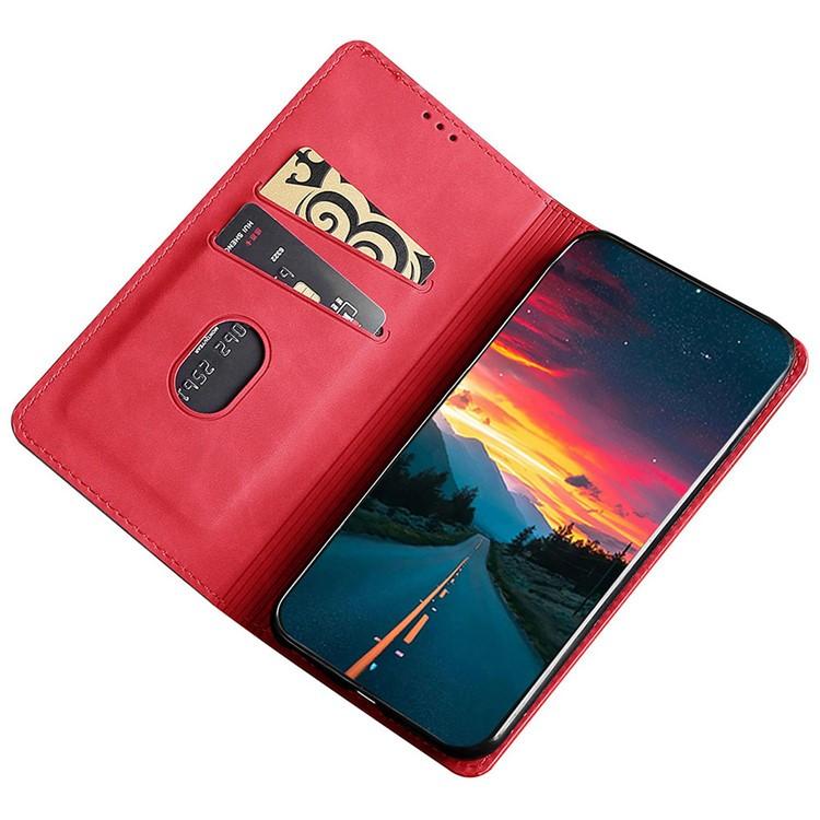 Funda de cuero magnética con textura de piel para Samsung Galaxy F06 5G (roja)