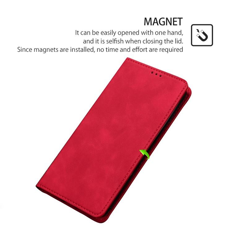 Funda de cuero magnética con textura de piel para Samsung Galaxy F06 5G (roja)