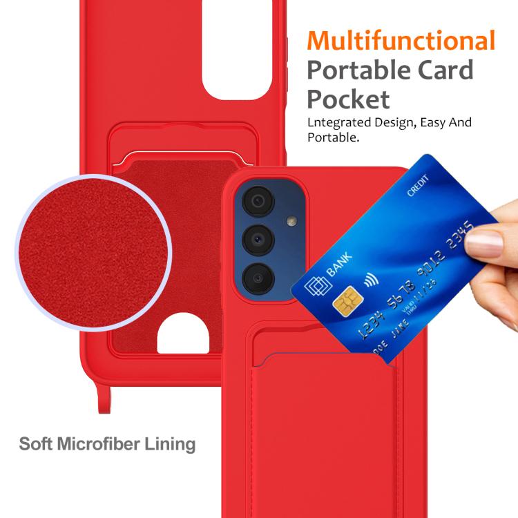 Funda de silicona líquida de color sólido con cordón para Samsung Galaxy A54 5G (rojo)