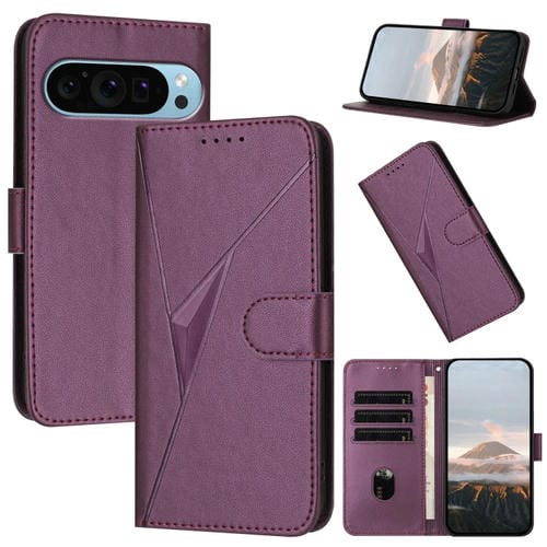 Funda de Cuero con Cierre de Hebilla y Diseño Triangular para Google Pixel 9 Pro XL (Morado Oscuro)