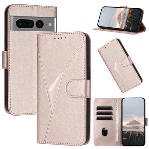 Funda de Cuero con Cierre de Hebilla y Diseño Triangular para Google Pixel 7 Pro (Oro Rosa)