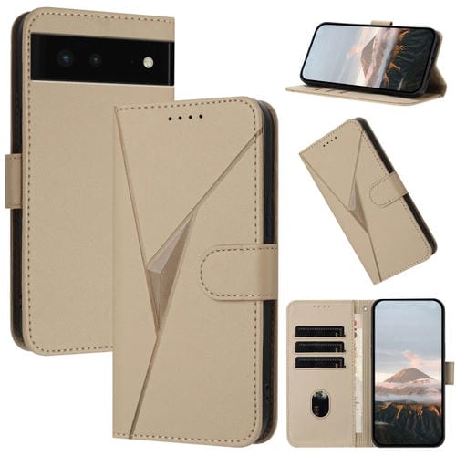 Funda de Cuero con Cierre de Hebilla y Diseño Triangular para Google Pixel 6 (Dorada)