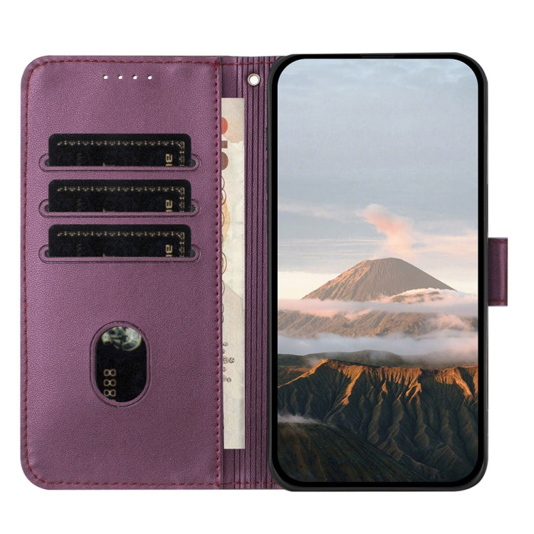 Funda de Cuero para iPhone 16E con Cierre de Hebilla y Diseño de Triángulos (Morado Oscuro)