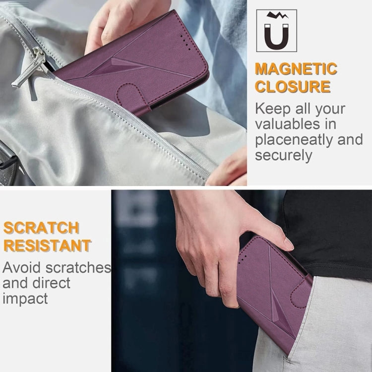 Funda de Cuero para iPhone 16E con Cierre de Hebilla y Diseño de Triángulos (Morado Oscuro)