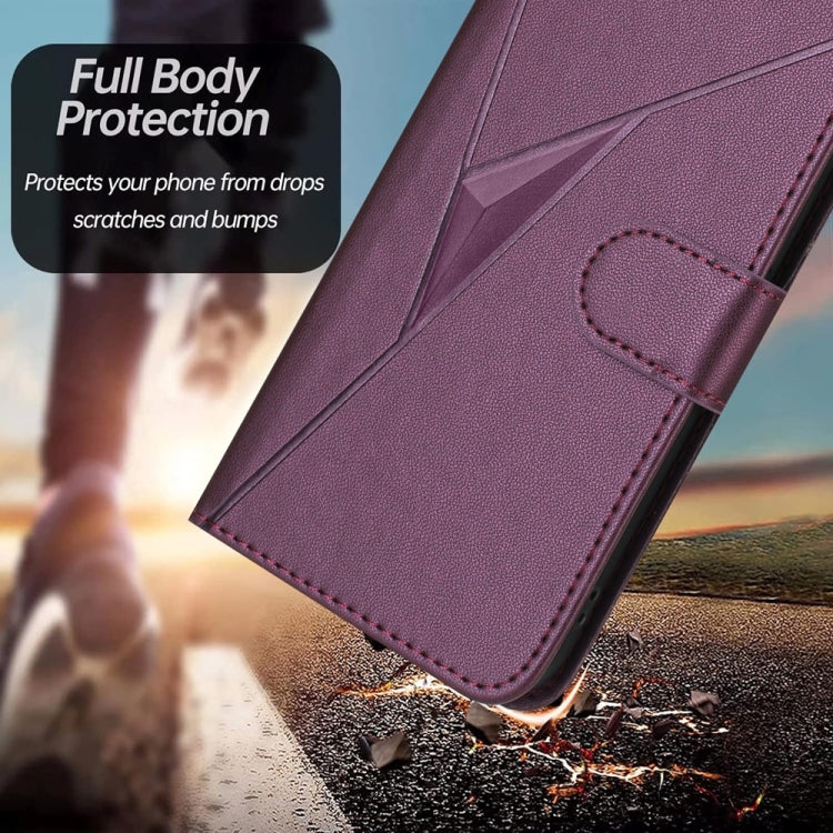 Funda de Cuero para iPhone 16E con Cierre de Hebilla y Diseño de Triángulos (Morado Oscuro)