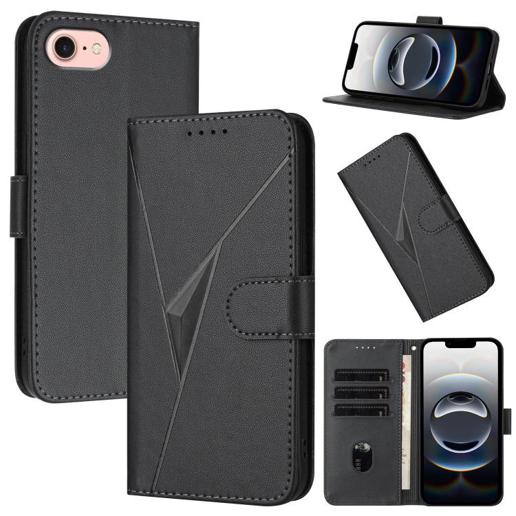 Funda de Cuero para iPhone 16E con Cierre de Hebilla y Diseño Triangular (Negro)