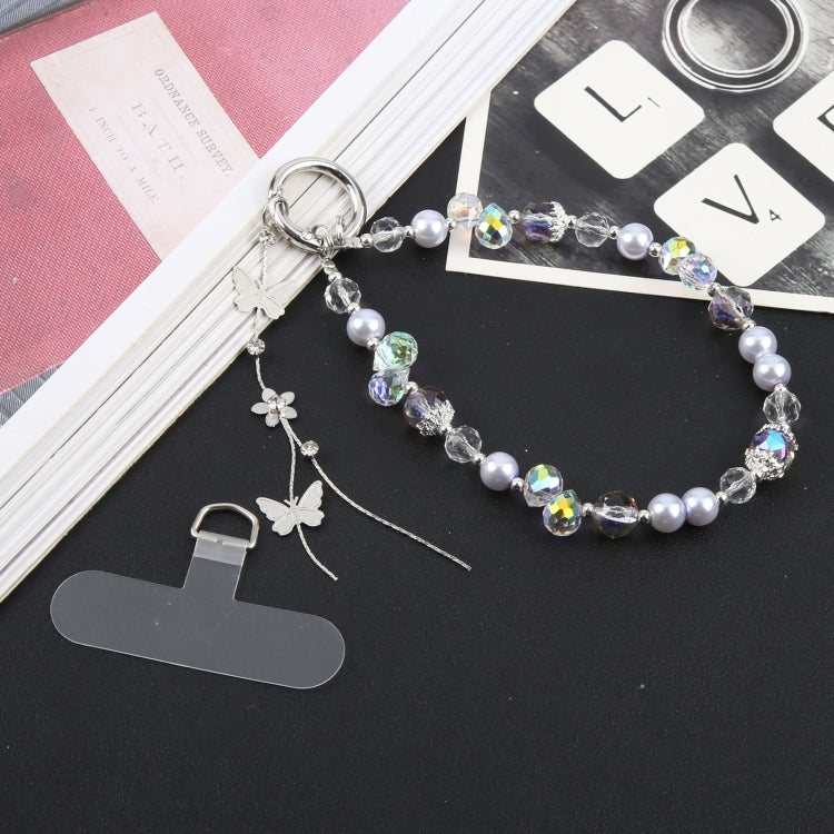 Pulsera de Aleación con Cuentas de Mariposa y Cordón Corto Antipérdida para Teléfono (Rosa)