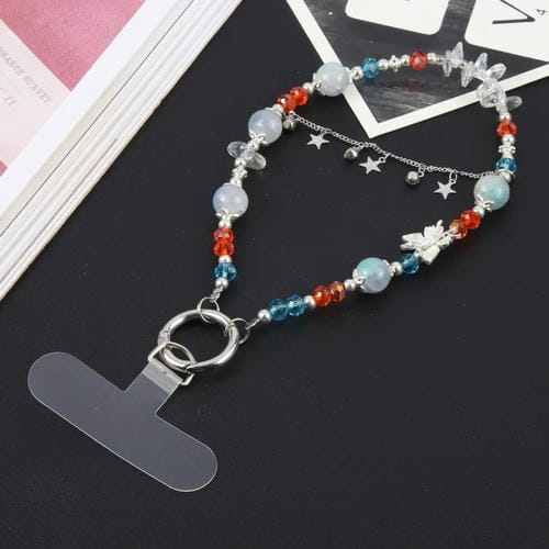 Pulsera de Cuentas Aleación Estrellas con Cordón Corto Antipérdida para Teléfono (Azul)