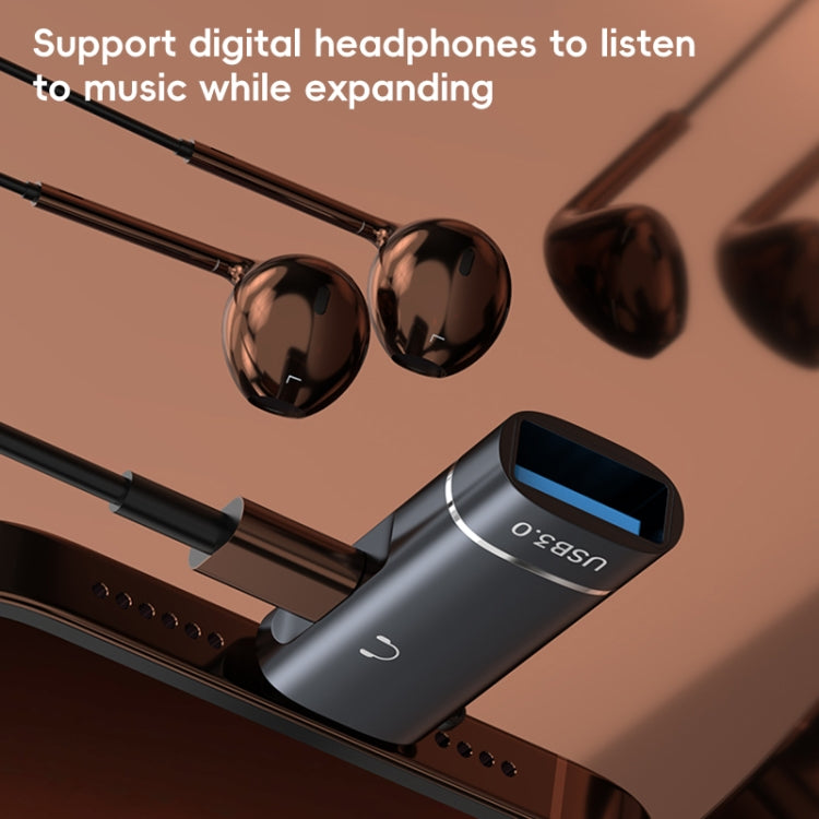 Adaptador 2 en 1 Tipo C a USB y Tipo C para Auriculares (Gris)