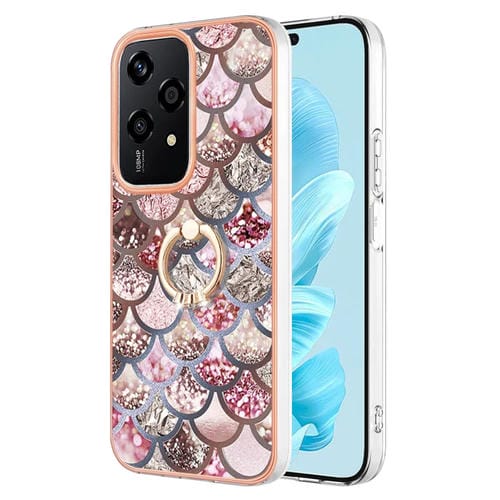 Funda TPU a Prueba de Golpes Honor 200 Lite con Patrón Galvanoplastia y Soporte Anillo (Escamas Rosas)