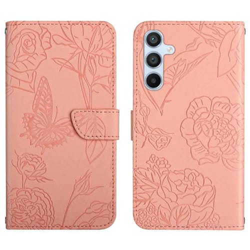 Funda de piel con tapa y diseño de mariposas en relieve para Samsung Galaxy S25 FE 5G (rosa)