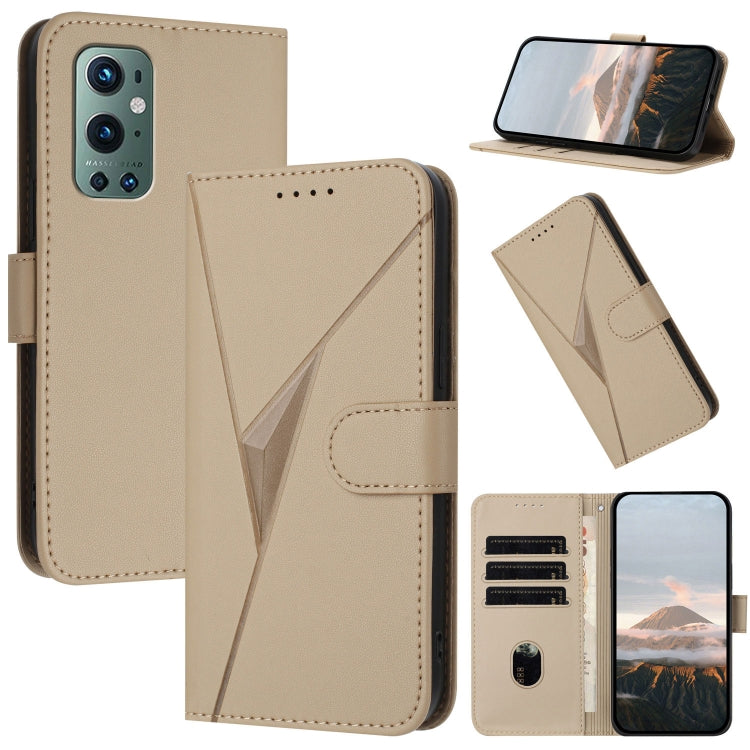 Funda de Cuero para OnePlus 9 Pro con Cierre de Hebilla y Diseño Triangular (Dorada)