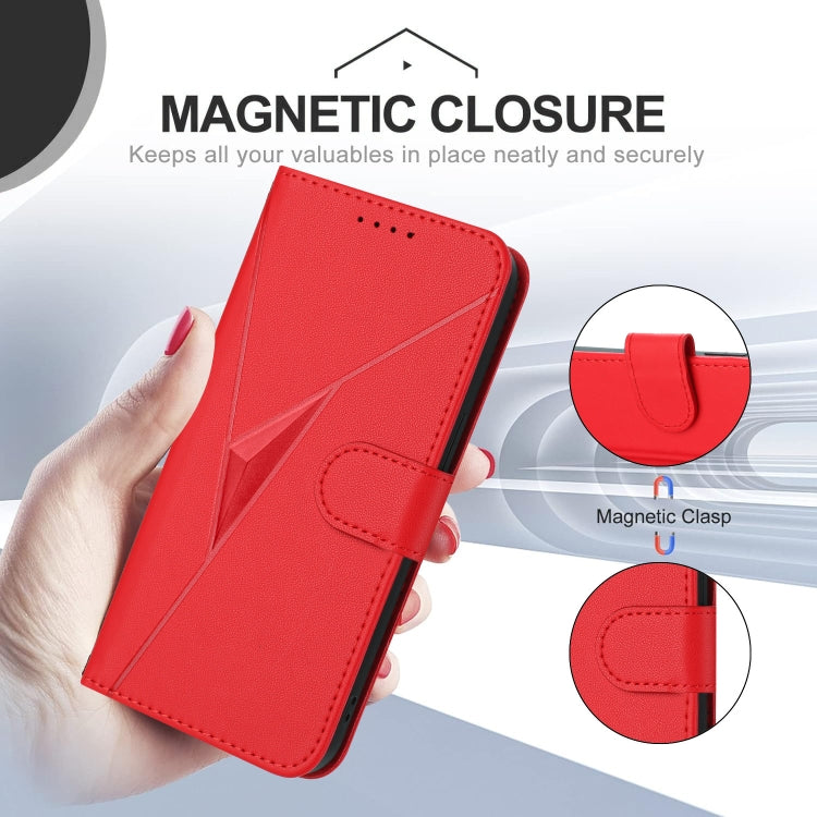 Funda de Cuero para OnePlus Nord Ce 5G con Cierre de Hebilla y Diseño Triangular (Rojo)