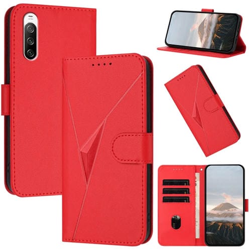 Funda de Cuero para Sony Xperia 10 III con Cierre de Hebilla y Diseño Triangular (Rojo)
