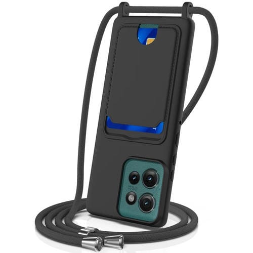 Funda Silicona Líquida con Cordón y Tarjetero para Motorola Edge 50 Neo (Negro)