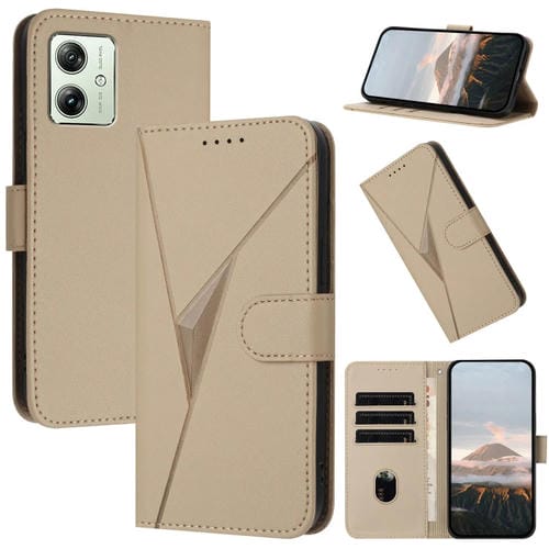 Funda de Cuero Motorola Moto G54 5G Global/Eu con Cierre de Hebilla y Diseño Triangular (Dorada)