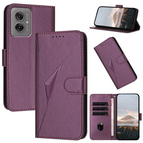 Funda de Cuero con Cierre de Hebilla y Diseño Triangular para Motorola Moto G55 (Morado Oscuro)