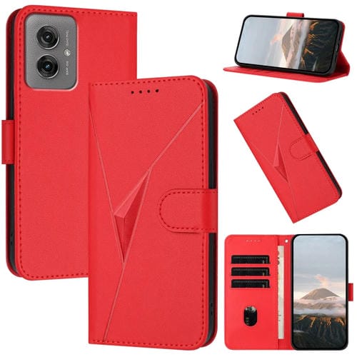 Funda de Cuero Motorola Moto G55 con Cierre de Hebilla y Diseño Triangular (Rojo)