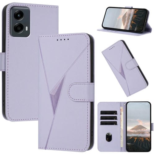 Funda de Cuero Motorola Moto G 5G 2024 con Cierre de Hebilla y Diseño Triangular (Morado Claro)